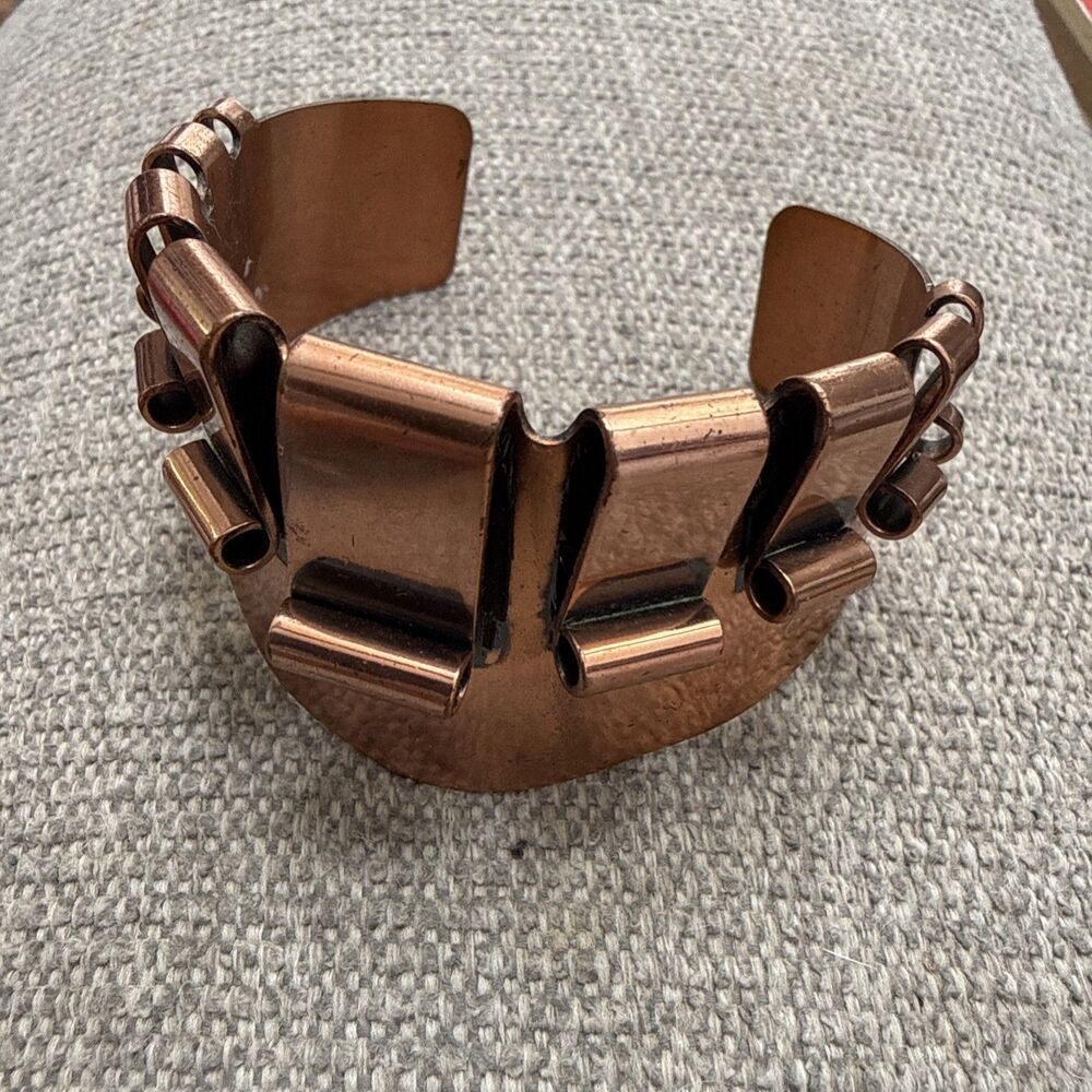 Vtg MCM Signed Renoir Modernist Copper Oxidized Cuff Bracelet Mid Century Modern